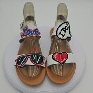 Love Moschino "I DO" Size 6.5 White Ankle Strap Bride Heart Wedding Sandals EUC